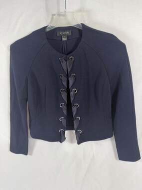 St John Navy Blue Navy Blue Collarless Sweater Wool Blend Size 4
